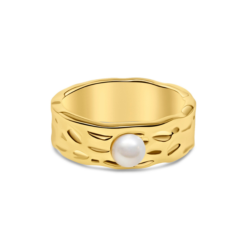 Hammered Pearl Ring