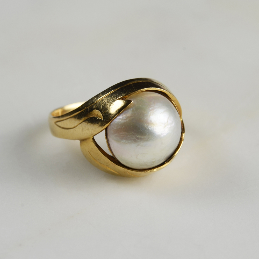 Guldring pärla 18k
